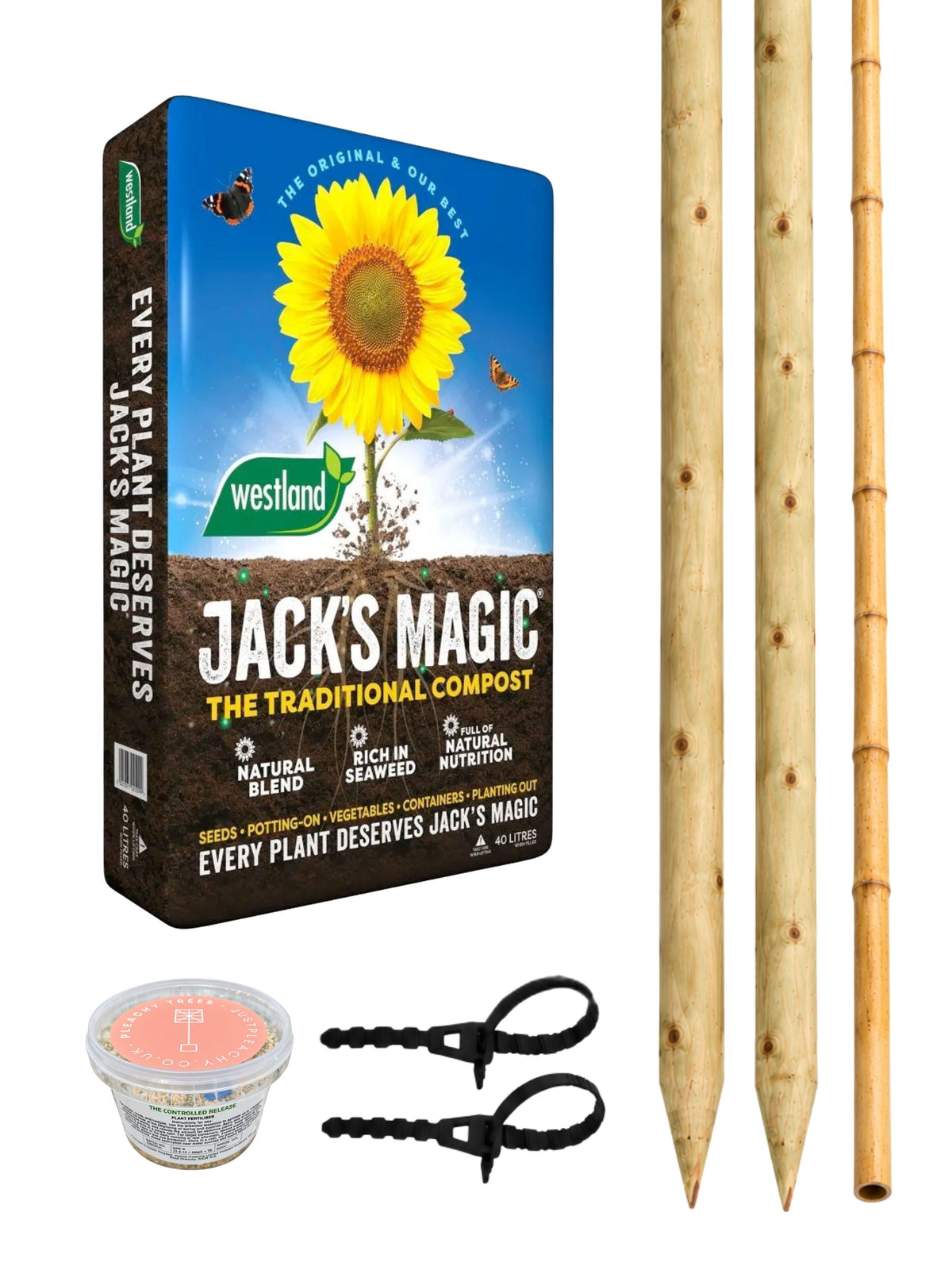 Complete Tree Planting Kit | Double Stakes, Ties, Bamboo Scaffold, Compost & Fertiliser | Suitable for 1 Tree